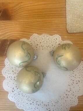 Vintage Shiny Brite White Blue Peace Dove Ornament Christmas Set of 3